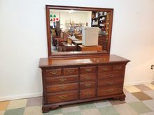 Load image into Gallery viewer, Vintage Cherry Triple Dresser With Mirror By Thomasville 12 Drawers