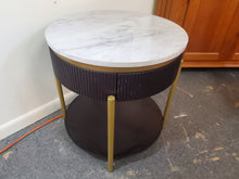 Load image into Gallery viewer, Modern Round End Table With Faux Marble Top and Drawer