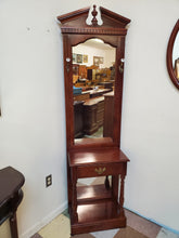 Load image into Gallery viewer, Vintage Cherry Entry Hall Tree With Mirror and Drawer
