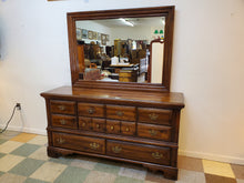 Load image into Gallery viewer, Vintage Pine Triple Dresser With Mirror By Bassett Furniture
