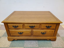 Load image into Gallery viewer, Oak Coffee Table With Drawers On Caster Wheels- By Broyhill Furniture