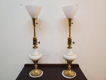 Load image into Gallery viewer, Pair Mid Century Stiffel Hollywood Regency Torchier Table Lamps With Shades - 3 Way Switches
