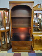 Load image into Gallery viewer, Vintage Cherry Bookcase Drop Front Desk By Broyhill Furniture