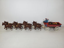 Load image into Gallery viewer, Vintage Cast Iron Clydesdale Horses – Wagon – Barrels – Men and Dog