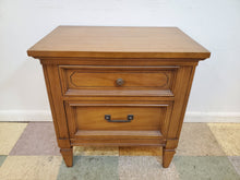 Load image into Gallery viewer, Vintage Walnut Two Drawer Nightstand By Dixie