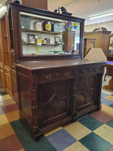 Load image into Gallery viewer, Antique Victorian Sideboard Buffet Server With Mirror and Marble Top - Has Key