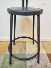Load image into Gallery viewer, Vintage Metal Industrial Stool With Back Rest
