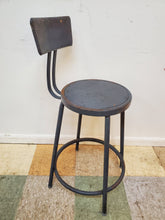 Load image into Gallery viewer, Vintage Metal Industrial Stool With Back Rest
