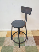 Load image into Gallery viewer, Vintage Metal Industrial Stool With Back Rest