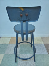 Load image into Gallery viewer, Vintage Metal Industrial Stool With Back Rest