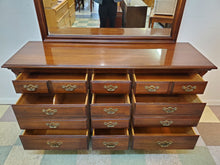 Load image into Gallery viewer, Vintage Cherry Triple Dresser With Mirror By Thomasville 12 Drawers