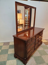 Load image into Gallery viewer, Vintage Cherry Triple Dresser With Mirror By Thomasville 12 Drawers