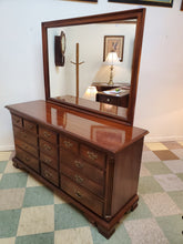Load image into Gallery viewer, Vintage Cherry Triple Dresser With Mirror By Thomasville 12 Drawers