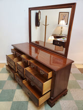 Load image into Gallery viewer, Vintage Cherry Triple Dresser With Mirror By Thomasville 12 Drawers