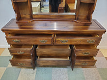 Load image into Gallery viewer, Vintage Pine Triple Dresser With Hutch Top Mirror By Burlington House Furniture