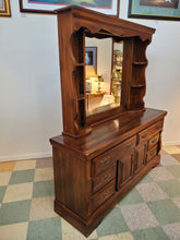 Load image into Gallery viewer, Vintage Pine Triple Dresser With Hutch Top Mirror By Burlington House Furniture