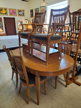 Load image into Gallery viewer, Vintage Dining Table Set With 6 Chairs and 2 Extension Leaves By Thomasville Furniture