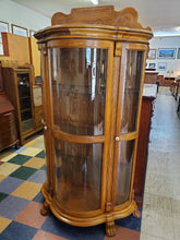 Load image into Gallery viewer, Vintage Oak Carved Glass Curio China Cabinet With Paw Feet