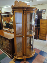 Load image into Gallery viewer, Vintage Oak Carved Glass Curio China Cabinet With Paw Feet