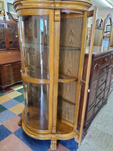 Load image into Gallery viewer, Vintage Oak Carved Glass Curio China Cabinet With Paw Feet