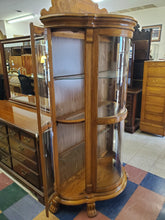 Load image into Gallery viewer, Vintage Oak Carved Glass Curio China Cabinet With Paw Feet