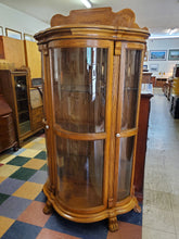 Load image into Gallery viewer, Vintage Oak Carved Glass Curio China Cabinet With Paw Feet