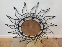 Load image into Gallery viewer, Vintage Black Wrought Iron Sun Wall Mirror