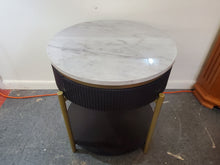 Load image into Gallery viewer, Modern Round End Table With Faux Marble Top and Drawer