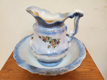Load image into Gallery viewer, Vintage Wash Bowl and Pitcher Set - Blue Floral Chamber Set