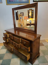 Load image into Gallery viewer, Vintage Pine Triple Dresser With Mirror By Bassett Furniture