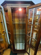 Load image into Gallery viewer, Vintage Pine Curio Cabinet With Light