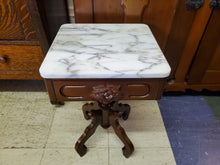 Load image into Gallery viewer, Vintage Cherry Marble Top Victorian Style Side Table With Drawer