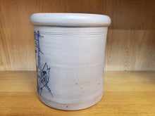 Load image into Gallery viewer, Vintage Rockdale Union Stoneware Salt Glazed Crock With Cobalt Blue Lady Figure With Flag