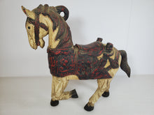 Load image into Gallery viewer, Vintage Hand Carved Wooden Horse Figurine - Prancing – Painted