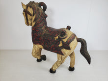 Load image into Gallery viewer, Vintage Hand Carved Wooden Horse Figurine - Prancing – Painted