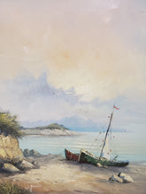 Load image into Gallery viewer, Vintage Oil On Canvas Nautical Scene – Boats On Beach By W James