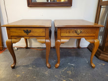 Load image into Gallery viewer, Pair Vintage Oak End Tables With Drawer By Broyhill Furniture