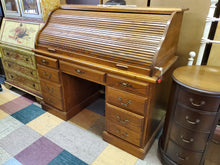 Load image into Gallery viewer, Vintage Oak Roll Top Desk With Key By Nathan Hale Furniture