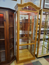 Load image into Gallery viewer, Vintage Oak Curio Display Cabinet With Beveled Glass and Lights By Creations Furniture
