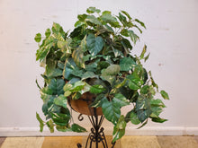 Load image into Gallery viewer, Faux Vine Plant In Round Planter Pot and Wrought Iron Plant Stand