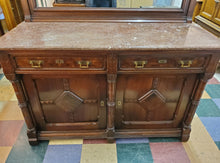 Load image into Gallery viewer, Antique Victorian Sideboard Buffet Server With Mirror and Marble Top - Has Key