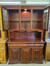 Load image into Gallery viewer, Vintage Cherry Wood Hutch With Beveled Glass Door and Light