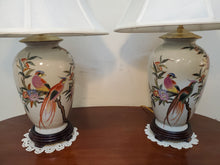 Load image into Gallery viewer, Pair Vintage Asian Style Chinoiserie Table Lamps With Birds And Flowers