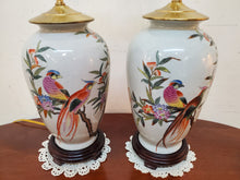 Load image into Gallery viewer, Pair Vintage Asian Style Chinoiserie Table Lamps With Birds And Flowers