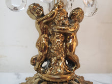 Load image into Gallery viewer, Pair Vintage Crystal Cut Glass Cherub Table Lamps With Marble Base – Brass Finish – Glass Prisms