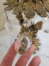 Load image into Gallery viewer, Pair Vintage Crystal Cut Glass Cherub Table Lamps With Marble Base – Brass Finish – Glass Prisms