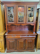 Load image into Gallery viewer, Vintage Cherry Wood Hutch With Beveled Glass Door and Light