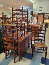 Load image into Gallery viewer, Vintage Cherry Drop Leaf Dining Table With 3 Leaves and 6 Chairs