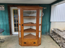 Load image into Gallery viewer, Antique Oak Corner Cupboard - Beveled Glass Single Door and 1 Drawer