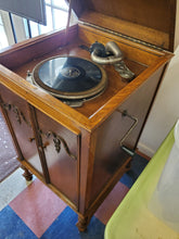 Load image into Gallery viewer, Antique Hand Crank Salon Decca Phonograph - Gramophone - Tiger Oak Cabinet